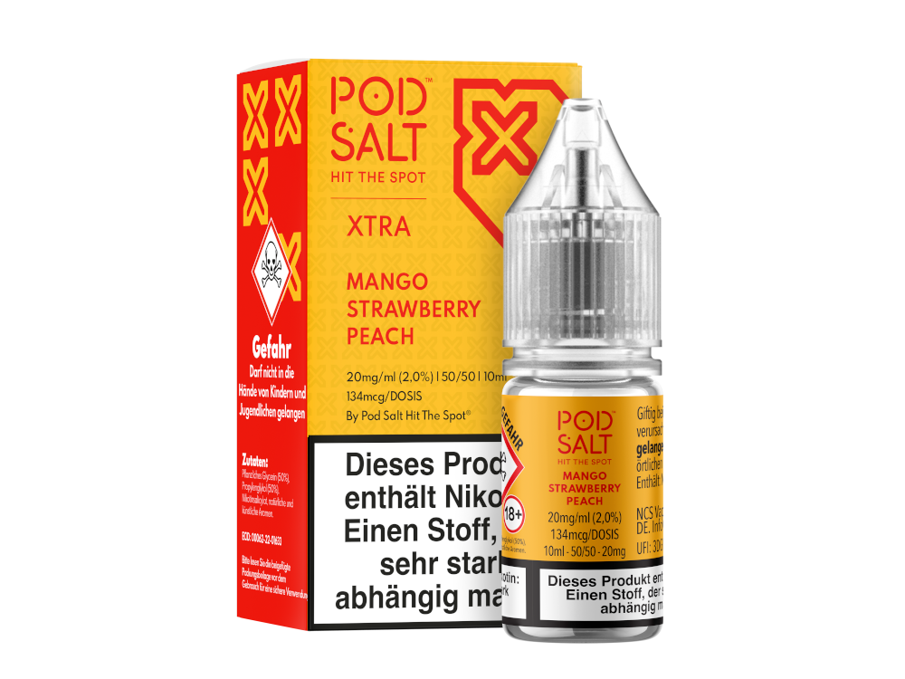Pod Salt X - Nikotinsalz Liquid - Mango Strawberry Peach Pod Salt X - Nikotinsalz Liquid - Mango Strawberry Peach