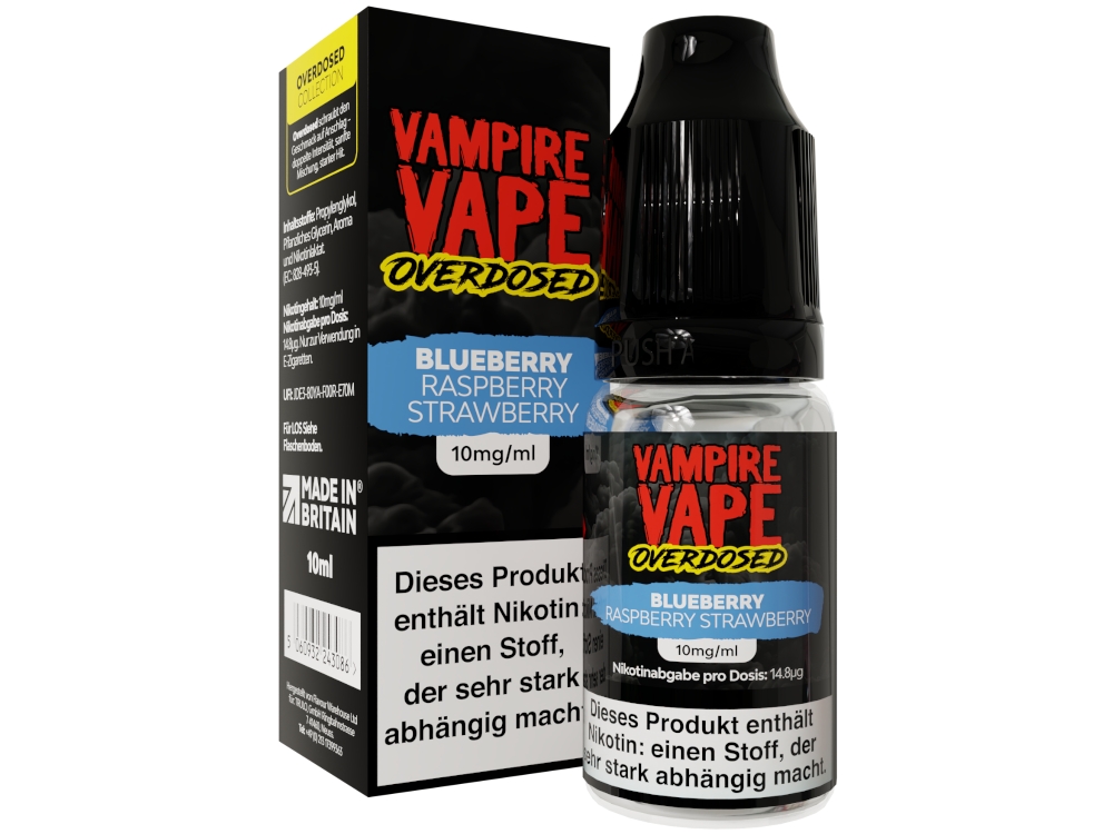 Vampire Vape - Overdosed - Nikotinsalz Liquid - Blueberry Raspberry Strawberry Vampire Vape - Overdosed - Nikotinsalz Liquid - Blueberry Raspberry Strawberry