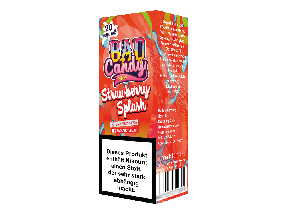 Bad Candy Liquids - Strawberry Splash - Nikotinsalz Liquid 10 mg/ml Bad Candy Liquids - Strawberry Splash - Nikotinsalz Liquid 10 mg/ml