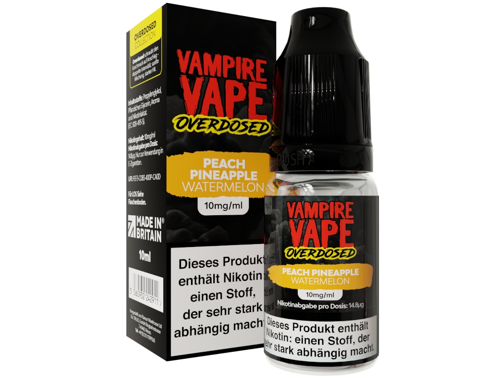 Vampire Vape - Overdosed - Nikotinsalz Liquid - Peach Pineapple Watermelon Vampire Vape - Overdosed - Nikotinsalz Liquid - Peach Pineapple Watermelon