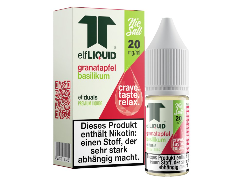 Elf-Liquid - Dual - Nikotinsalz Liquid 10 mg/ml - Granatapfel-Basilikum Elf-Liquid - Dual - Nikotinsalz Liquid 10 mg/ml - Granatapfel-Basilikum